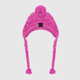 Fur Ball Warm And Windproof Fluffy Ball Knitting Method Dog Fighting Hat (Color: Pink, size: S)